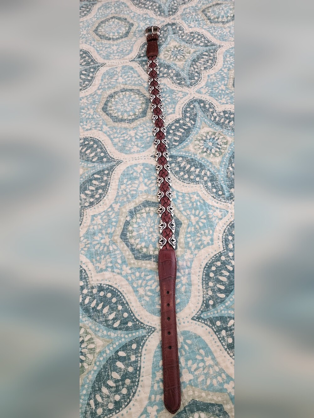 Vintage BRIGHTON 1996 Brown Braided Leather Belt with Silver Accents SMALL